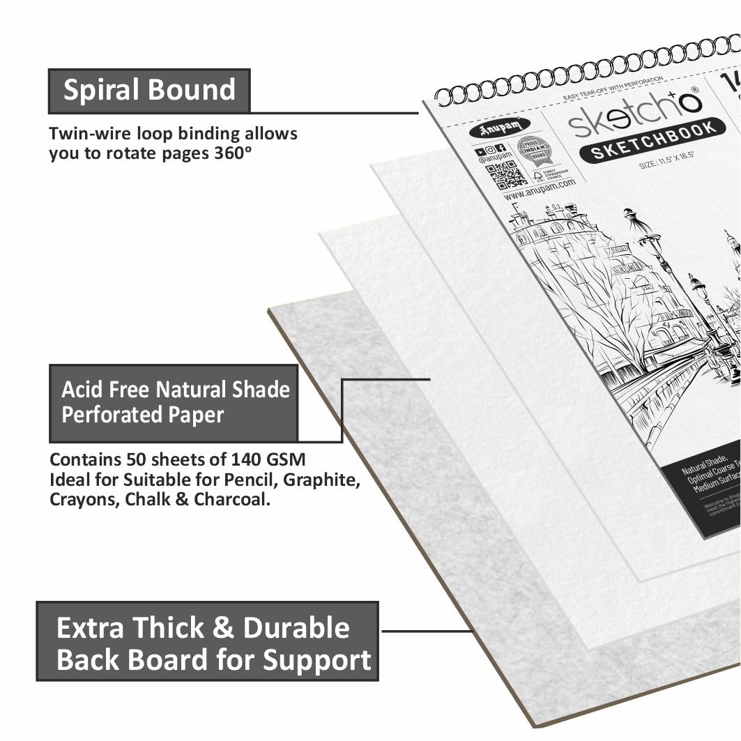 ANUPAM SKETCHO SKETCH BOOK A4 TOP SPIRAL BOUND SKETCHPAD